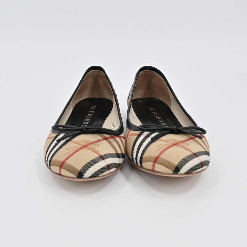 Burberry Nova Check Ballet Flats Womens Size 36.5 Bow Elegant Beige Black Italy - Picture 5 of 12